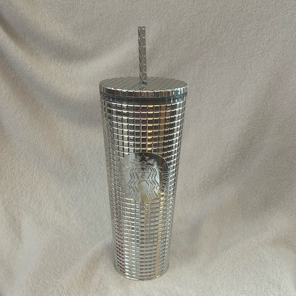 Starbucks Other - Starbucks Silver Metallic Grid Venti 24oz Tumbler NWT SKU 011147120